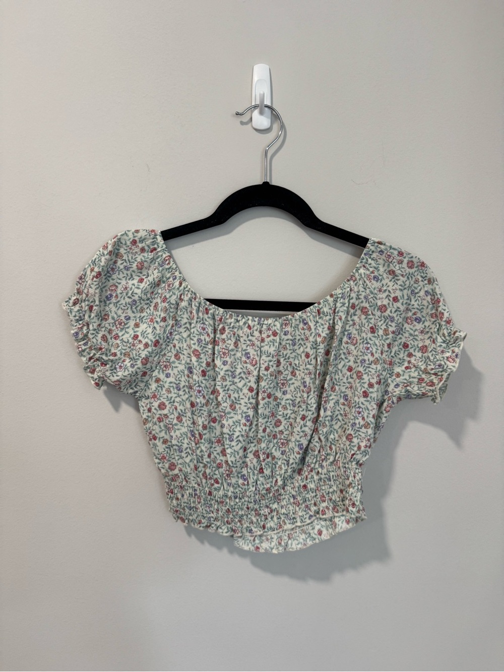 Pink Lily White Floral Scoop Crop Top with Pink & Green Print